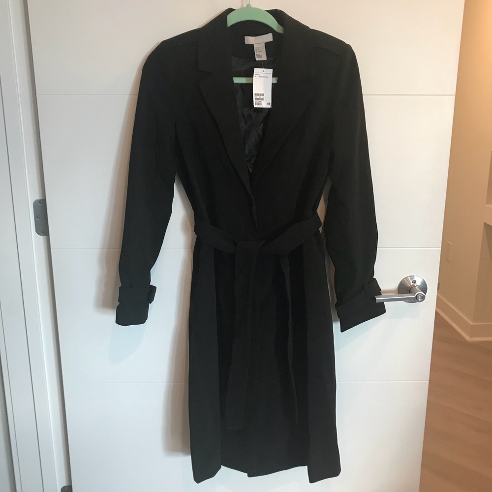 H&M Black Coat w/ Sash Waist